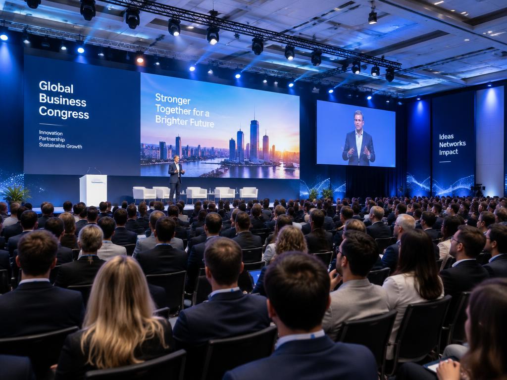 Centro de convenções com plateia em congresso