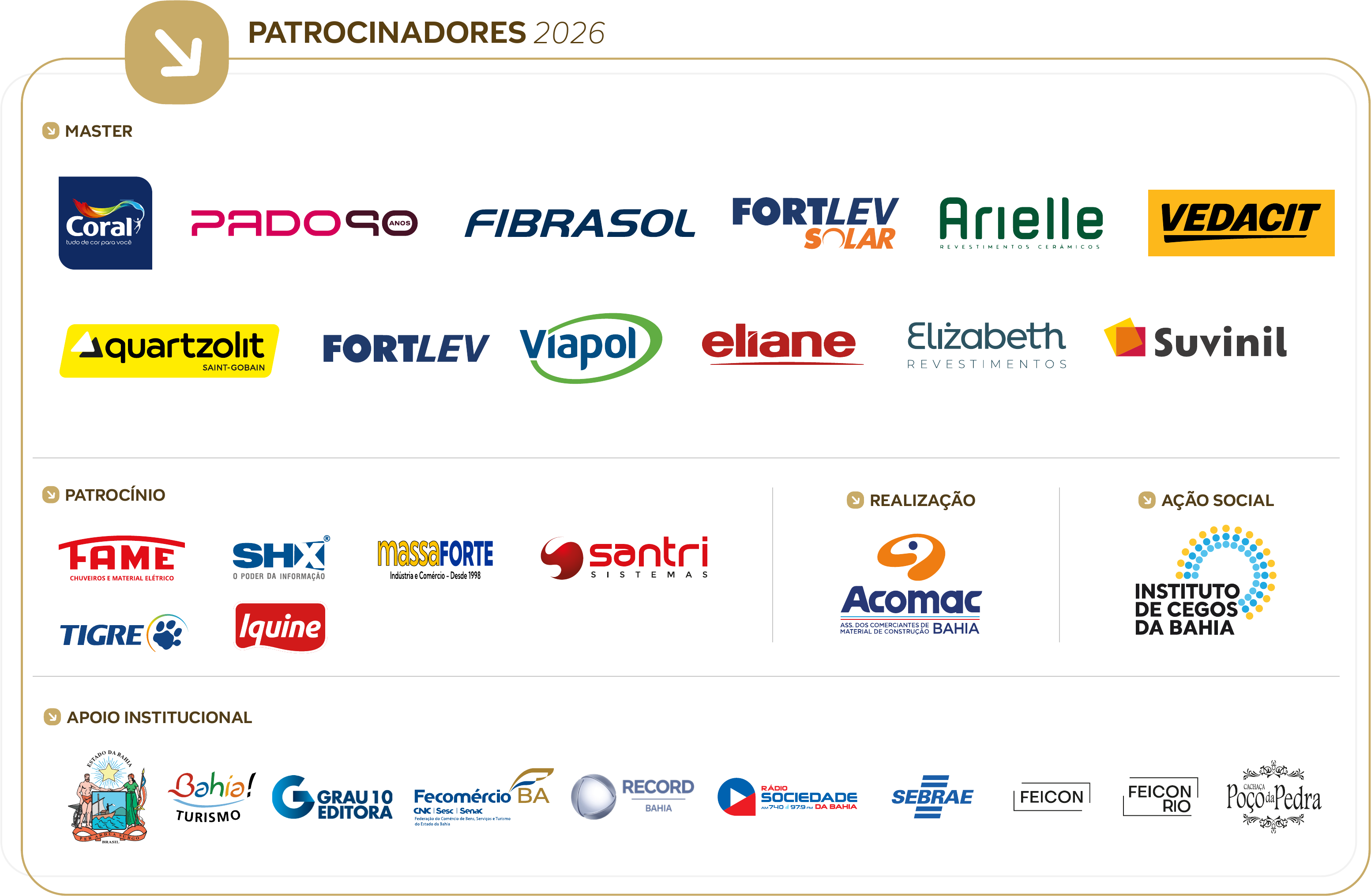 Painel oficial de patrocinadores, realização, ação social e apoio institucional do Matercon Brasil 2026